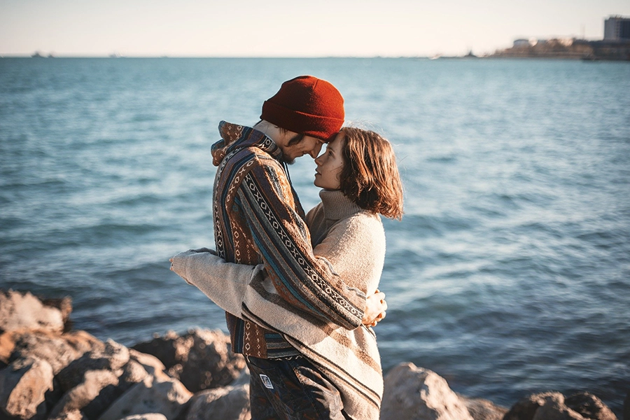 Couple sitting together in calm light